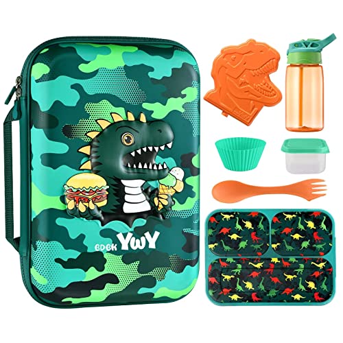 BDBKYWY 3D Dinosaur Lunch Box Kids Bento Box Insulated Lunch Bag with Ice Pack Water Bottle Spoon Salad Snack Container Silicon Cap Durable Water-Resistant Back to School Supplies for Boys Age 7-12