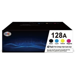 4-pack compatible hp 128a black,cyan, magenta, yellow toner cartridges works with hp pro color cp1525n cp1525nw cm1415fnw cm1415fn printer ink