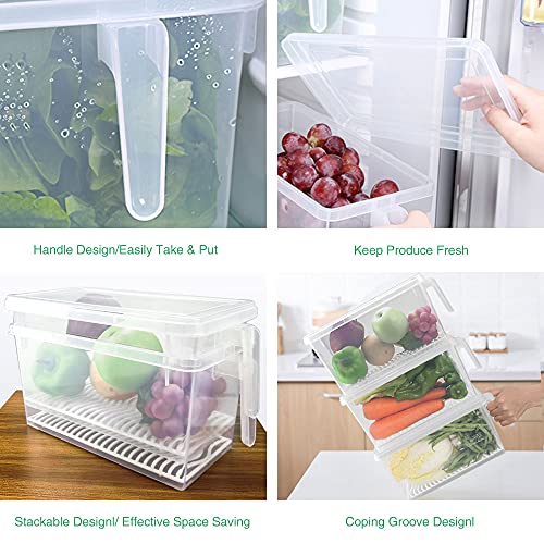 Produce Saver Containers for Refrigerator - 4.5L x 3 SILIVO FreshWorks Stackable Fruit Storage Containers for Fridge, Vegetable Storage Containers with Drain Tray Keep Fresh for Veggie, Fruit, Lettuce and Salad