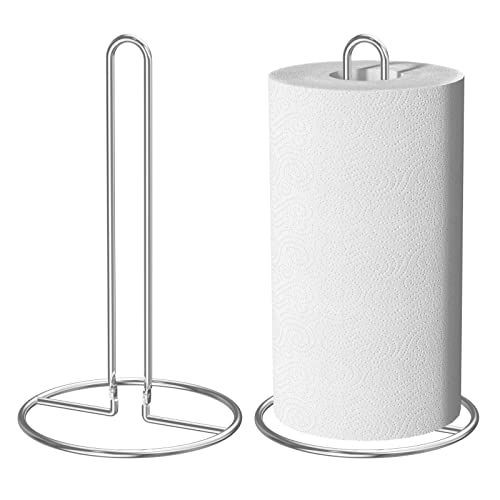 Paper Towel Holder Countertop Stainless Steel Paper Towel Stand Rack Kitchen Towel Dispenser for Standard Paper Towel Rolls Ideal for Kitchen Countertops, Farmhouses, Living Rooms (Silver)