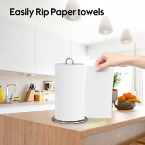 Paper Towel Holder Countertop Stainless Steel Paper Towel Stand Rack Kitchen Towel Dispenser for Standard Paper Towel Rolls Ideal for Kitchen Countertops, Farmhouses, Living Rooms (Silver)