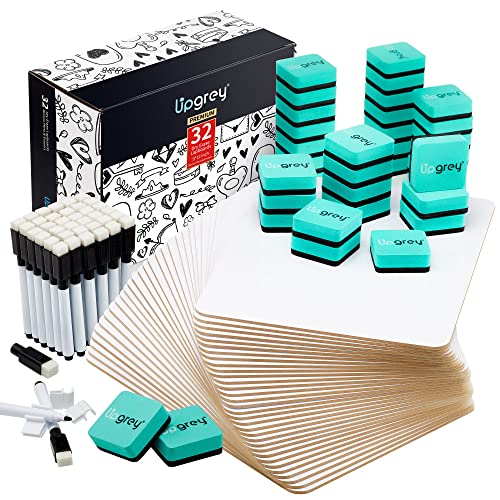 32 Pack Dry Erase Lapboards, Double-Sided Small White Board for Classroom Student, 9"x12" Portable Dry Erase Board Bulk, Mini Whiteboard with 36 Pens, 36 Erasers & 36 Pen Holders, for Teacher Supplies