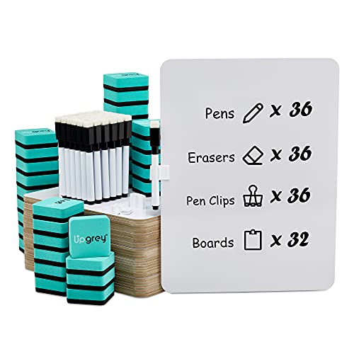 32 Pack Dry Erase Lapboards, Double-Sided Small White Board for Classroom Student, 9"x12" Portable Dry Erase Board Bulk, Mini Whiteboard with 36 Pens, 36 Erasers & 36 Pen Holders, for Teacher Supplies