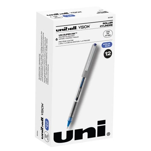 uniball Vision Rollerball Pens with 0.7mm Fine Point, Blue, 12 Count