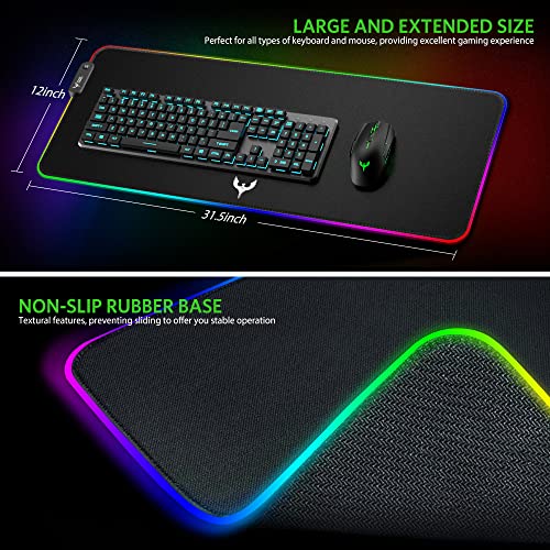 Blade Hawks Extra Large RGB Gaming Mouse Pad, Extended Soft LED Mouse Pad, Anti-Slip Rubber Base, Computer Keyboard Mousepad Mat (31.5 x 12 Inch)