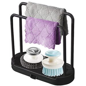 muuboox kitchen sink rack tray organizer stand for sponge, dish cloth, rag, brush, scrubber storage and organization (black)