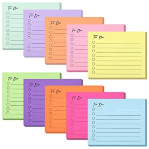 eoout 10 pack to do list sticky notes, 500 sheets self-stick to do sticky notes with line, 3×4 inch adhesive memo sticky notes notepad bulk, home office school planner reminder supplies