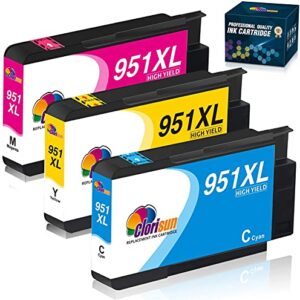 Clorisun 951 951XL Compatible Ink Cartridge for HP 951 951XL 951 XL for HP OfficeJet pro 8600 8610 8620 8100 8625 8630 8615 8660 8640 276DW 251DW 271DW Printer(1 Magenta 1 Cyan 1 Yellow, 3 Pack)