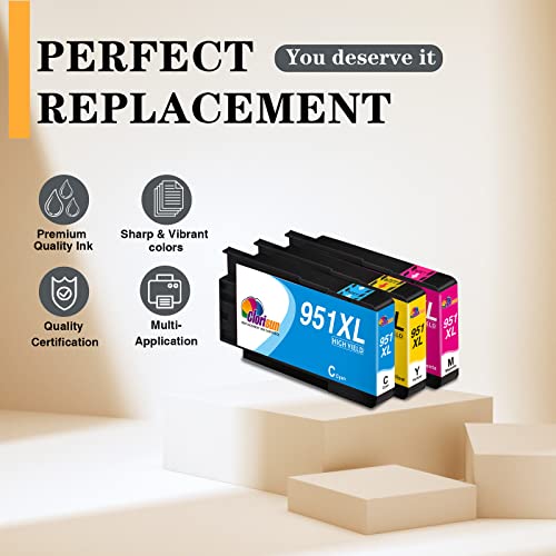 Clorisun 951 951XL Compatible Ink Cartridge for HP 951 951XL 951 XL for HP OfficeJet pro 8600 8610 8620 8100 8625 8630 8615 8660 8640 276DW 251DW 271DW Printer(1 Magenta 1 Cyan 1 Yellow, 3 Pack)