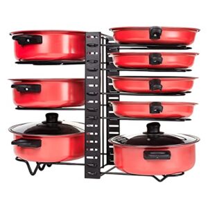 the fine living co. 8 tier, 3 diy methods pots and pans metal organizer for cabinet, pot storage organizer rack, pan pot rack for kitchen cabinet organizer and storage (black)