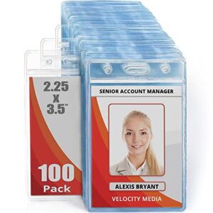 mifflin-usa plastic waterproof id badge holders (clear, 2.25×3.5 inch, 100 pack), vertical hanging name card holder with zipper, resealable bulk nametag holders