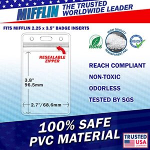 Mifflin-USA Plastic Waterproof ID Badge Holders (Clear, 2.25x3.5 Inch, 100 Pack), Vertical Hanging Name Card Holder with Zipper, Resealable Bulk Nametag Holders