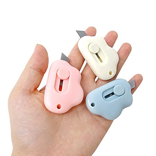 Honbay 6PCS Creative Cute Cloud Mini Utility Knives Portable Art Knife Retractable Envelope Knife Letter Opener Carton Opener Box Cutter with Hanging Hole