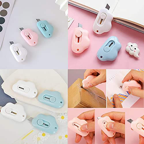 Honbay 6PCS Creative Cute Cloud Mini Utility Knives Portable Art Knife Retractable Envelope Knife Letter Opener Carton Opener Box Cutter with Hanging Hole