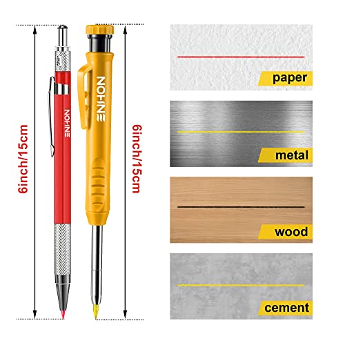 Enhon Mechanical Carpenter Pencils Kit with 40 Refills, 4 PCS Colorful Deep Hole Woodworking Pencils with Built-in Sharpener, Carpentry Marking Scribe Tools for Architect Construction