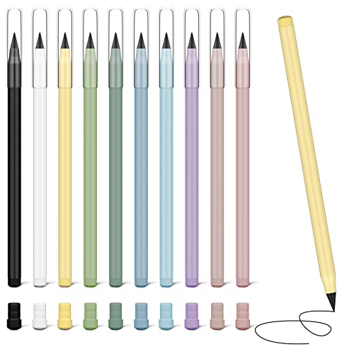 Ainiv 10 PCS Inkless Magic Pencil Everlasting Pencil Eternal with Macaron Eraser, Infinity Reusable Pencil for Writing Drawing with Extra 10 Erasers,Cute Morandi Pencils Home Office School Supplies