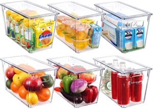moretoes 6 pack clear plastic storage organizing bins with lids, kitchen organization cabinet fridge organizer, pantry organization and snack storage bins