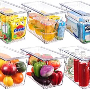 Moretoes 6 Pack Clear Plastic Storage Organizing Bins with Lids, Kitchen Organization Cabinet Fridge Organizer, Pantry Organization and Snack Storage Bins