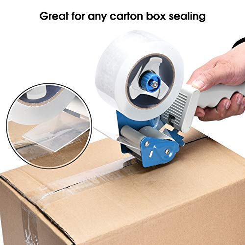 Packing Tape Dispenser Gun, Pacific Mailer 3 Inch Tape Gun Dispenser with 3 Inch Carton Packing Tape, Lightweight Industrial Side Loading Tape Dispenser - Blue