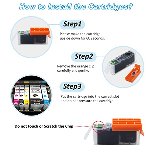 Tekmall Compatible C A K E Ink Cartridges PGI-270XL CLI-271XL 270 Ink 271 Work with PIXMA TS5020, TS6020, MG6821,MG5720, MG5721,MG5722,MG6820,MG6822 Printers--5 Packs(No Grey)