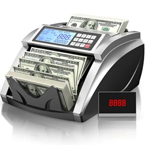 money counter machine ponnor with value count, dollar, euro with uv/mg/ir/dd/dbl/hlf/chn counterfeit detection, bill cash counting, large lcd display