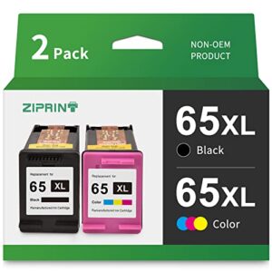 ziprint remanufactured ink cartridge replacement for hp 65xl 65 xl combo pack n9k04an for envy 5055 5052 5058 deskjet 3755 2655 3720 3722 3723 3752 3758 2652 high yield printer(1 black, 1 tri-color)
