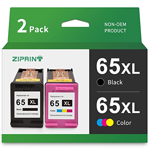 ZIPRINT Remanufactured Ink Cartridge Replacement for HP 65XL 65 XL Combo Pack N9K04AN for Envy 5055 5052 5058 DeskJet 3755 2655 3720 3722 3723 3752 3758 2652 High Yield Printer(1 Black, 1 Tri-Color)