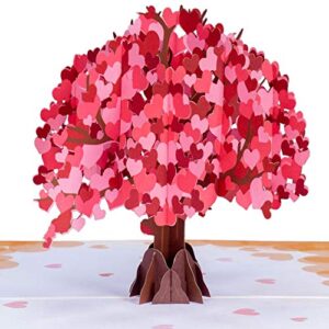 paper love heart tree 3d pop up card, for all occasion, mothers day, valentines day, anniversary, love, just because, adults or kids -5″ x 7″ cover – includes envelope and note tag