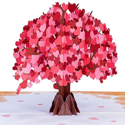 Paper Love Heart Tree 3D Pop Up Card, For All Occasion, Mothers Day, Valentines Day, Anniversary, Love, Just Because, Adults or Kids -5" x 7" Cover - Includes Envelope and Note Tag