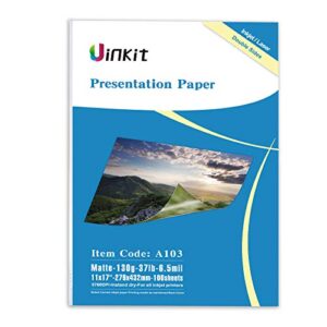 uinkit 100 sheets presentation paper matte 11×17 double sided 35 lb photo 11 x 17 2 sides brochure photos picture poster playbill flyer 6.5 mil double-sided for laser and inkjet printers