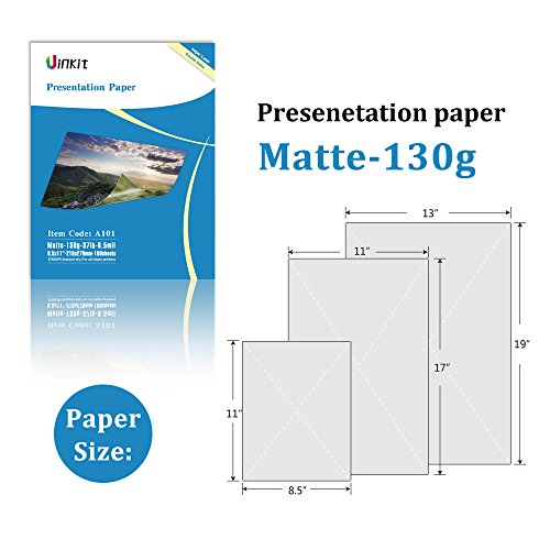 Uinkit 100 sheets Presentation Paper Matte 11x17 Double Sided 35 lb Photo 11 x 17 2 Sides Brochure Photos Picture Poster Playbill Flyer 6.5 Mil Double-Sided for laser and Inkjet Printers