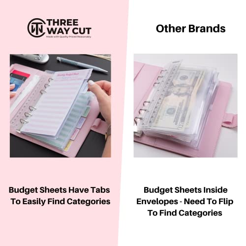 Budget Binder Cash Envelope System - A6 Pink Leather Binder with 6 Rings, 12 Clear Cash Envelopes 12 Budget Sheets Complete Money Organizer Set Money Planner, Expense Tracker, Saving & Budgeting Set