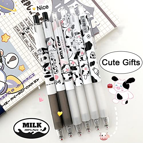 Cute Pens Kawaii 0.5mm Black Ink Gel Pens Fine Point Smooth Writing Ballpoint for Office School Supplies Nice Fun Gifts for Kids Girls Women Pens for Journaling，Pack of 6pcs (Little Milky Cow)