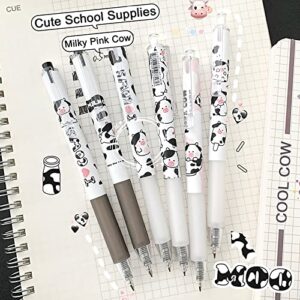 Cute Pens Kawaii 0.5mm Black Ink Gel Pens Fine Point Smooth Writing Ballpoint for Office School Supplies Nice Fun Gifts for Kids Girls Women Pens for Journaling，Pack of 6pcs (Little Milky Cow)