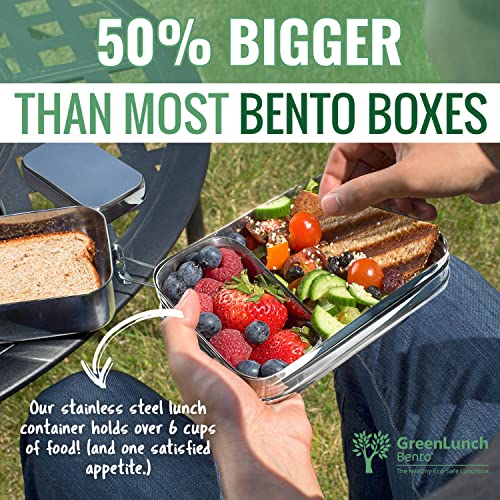 3-in-1 Stainless Steel Bento Box For Kids & Adults with Snack Pod - Holds 6 Cups of Food, 100% Crack-Resistant, Secure Locks, Eco-friendly Metal Lunch Container