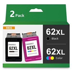 inkni remanufactured ink cartridge replacement for hp 62xl 62 xl c2p05an c2p07an for officejet 200 250 envy 5660 7640 7645 5740 5540 5642 5643 5746 5745 5640 5642 8000 printer (black tri-color)