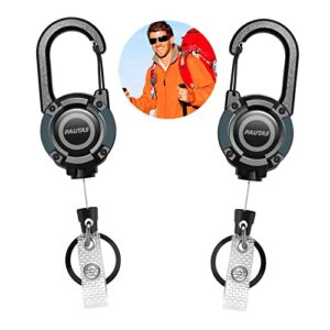 retractable badge holders, 2-pack badge reels retractable, heavy duty badge clip with carabiner key chain, id badge reel with 26.5 inches high-density fiber cord, 2.0 oz
