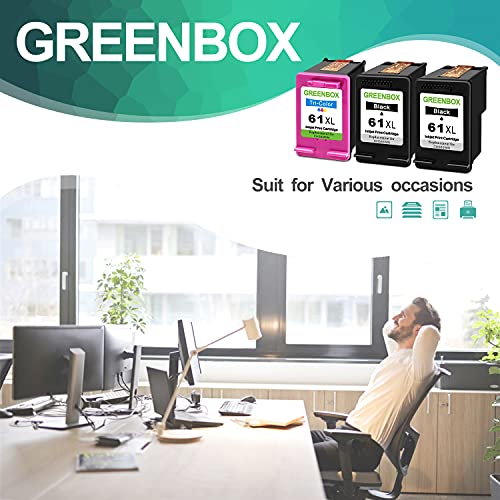 GREENBOX Remanufactured Ink Cartridge 61 Replacement for HP 61XL 61 XL for Hp Envy 4500 5530 5534 5535 Deskjet 1000 1056 1010 1510 1512 2540 3050 Officejet 2620 Printer (2 Black 1 Tri-Color)