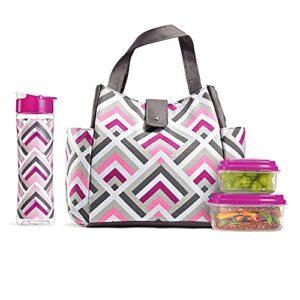 fit & fresh westport insulated bag & meal kit, with 2 food containers & matching tumbler bottle, reusable lunch bag for women, perfect for work, school, beach & more, standard, magenta