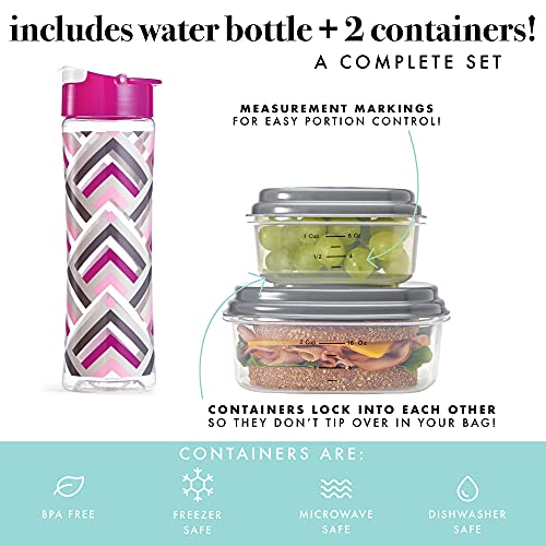 Fit & Fresh Westport Insulated Bag & Meal Kit, with 2 Food Containers & Matching Tumbler Bottle, Reusable Lunch Bag for Women, Perfect for Work, School, Beach & More, Standard, Magenta