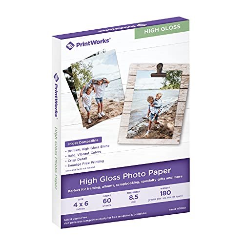 Printworks High Gloss Photo Paper for Inkjet Printers, 8.5 mil, 60 Sheets, 4” x 6” (00590)