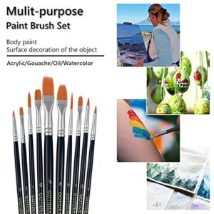 GOTIDEAL Paint Brush Set, 10 Pcs Round Pointed Tip, Small Nylon Hair Brushes for Acrylic, Watercolor, Oil and Gouache，Body, Face Nail Art, Detailing and Rock Painting, Perfect for Kids & Adult