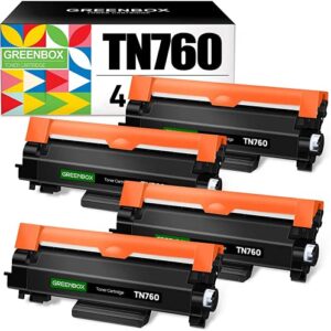 greenbox compatible toner cartridge replacement for brother tn760 tn-760 tn730 tn-730 for brother mfc-l2710dw hl-l2350dw hl-l2370dw hl-l2395dw mfc-l2750dw dcp-l2550dw hl-l2390dw mfc-l2730dw (4 black)