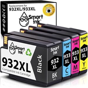 smart ink compatible ink cartridge replacement for hp 932xl 933xl 932 xl 933 xl 4 combo pack (xl black, cyan, magenta yellow) to use with hp officejet 6100 6600 6700 7110 7510 7610 7612 7620 printers