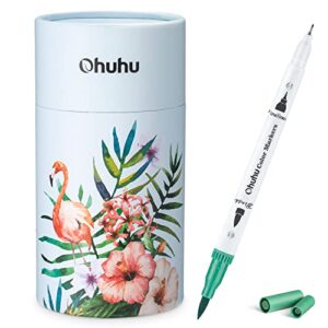 ohuhu markers for adult coloring books: 60 colors dual brush fine tips art marker pens – watercolor markers for kids adults lettering drawing sketching bullet journal – non-bleed non-toxic – white