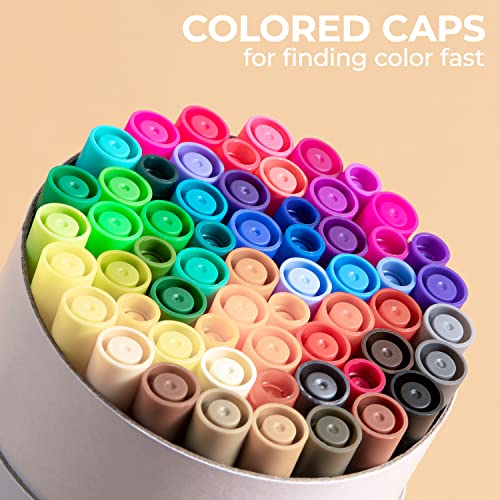 Ohuhu Markers for Adult Coloring Books: 60 Colors Dual Brush Fine Tips Art Marker Pens - Watercolor Markers for Kids Adults Lettering Drawing Sketching Bullet Journal - Non-Bleed Non-Toxic - White