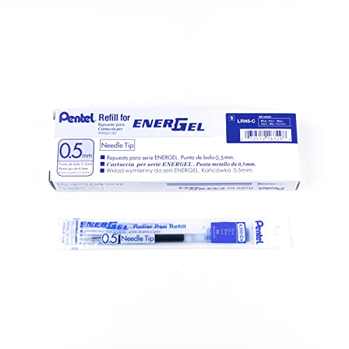 Pentel Refill Ink for EnerGel Liquid Gel Pen, 0.5mm, Needle Tip, Blue Ink, Box of 12 (LRN5-C-12)