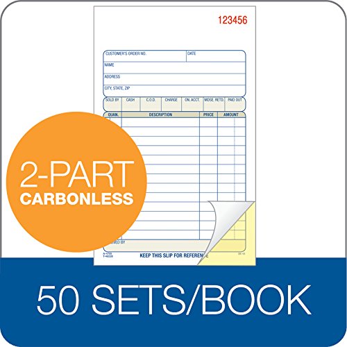 Adams Sales Order Book, 2-Part, Carbonless, White/Canary, 4-3/16 x 7-3/16 Inches, 50 Sets per Book (DC4705)