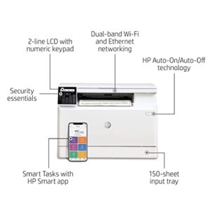 HP Color Laserjet Pro M182nw Wireless All-in-One Laser Printer, Remote Mobile Print, Auto-On/Auto-Off Function, 17 ppm, 150-Sheet, 600 x 600 dpi, Works with Alexa, Bundle with JAWFOAL Printer Cable