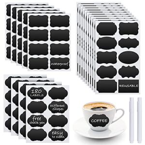 Chalkboard Labels Bulk (180PCS) - 2 Free Erasable White Chalk Marker, Mini Decorative Chalk Labels, Reusable and Waterproof Black Labels for Jars Containers Kitchen Home Pantry Office